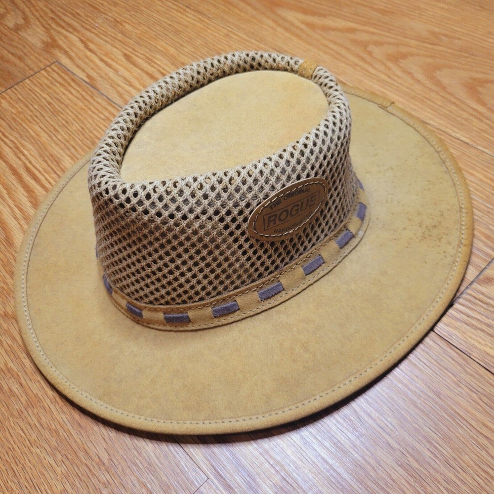The Original ROGUE Men's Suede Leather/Mesh Breezy Hat Size Small Tan 54 55 cm